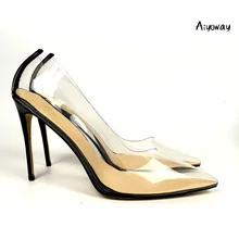 Aiyoway Women Shoes Pointed Toe High Heels Pumps Autumn Spring Party Clubwear Shoes Slip-On PVC Transparent Ladies Sexy Heels kjstyrka women pumps 2018 autumn shoes transparent 10cm high heels sexy pointed toe slip on clear party dress shoes for lady