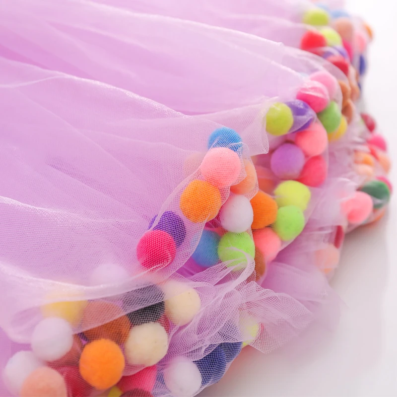 B&N Soft Chiffon Elastic Waist Girl Princess Pettiskirts Children Dance Solid Tutu Skirts Coloful Pompom Tulle Skirts For 2-8T3
