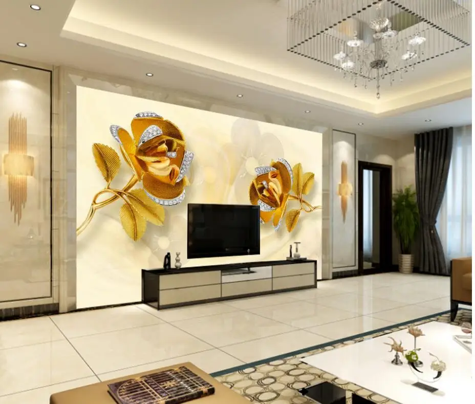 

Home Decoration 3D gold rose three-dimensional customized wallpaper for walls wallpaper bathroom