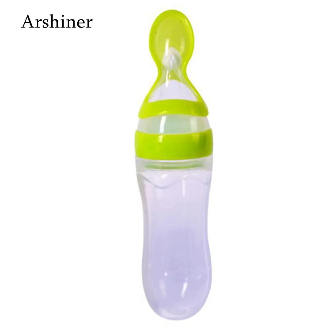 Feeder With Bottle Blue Green Squeeze Food White Rice Feeding Yellow Silicone Pink 90ml Cereal Geometric Baby Spoon 90g
