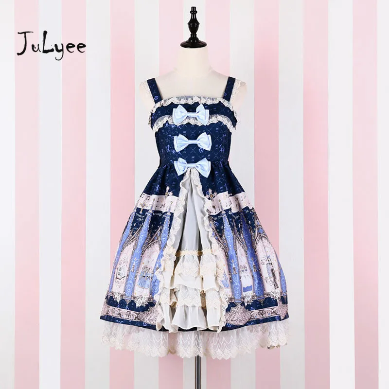 

Julyee Japan Style Print Lace Slip Dress Women Ladies Midi Sleeveless Spaghetti Strap Bow Lolita Cute Girls Japanese Clothing
