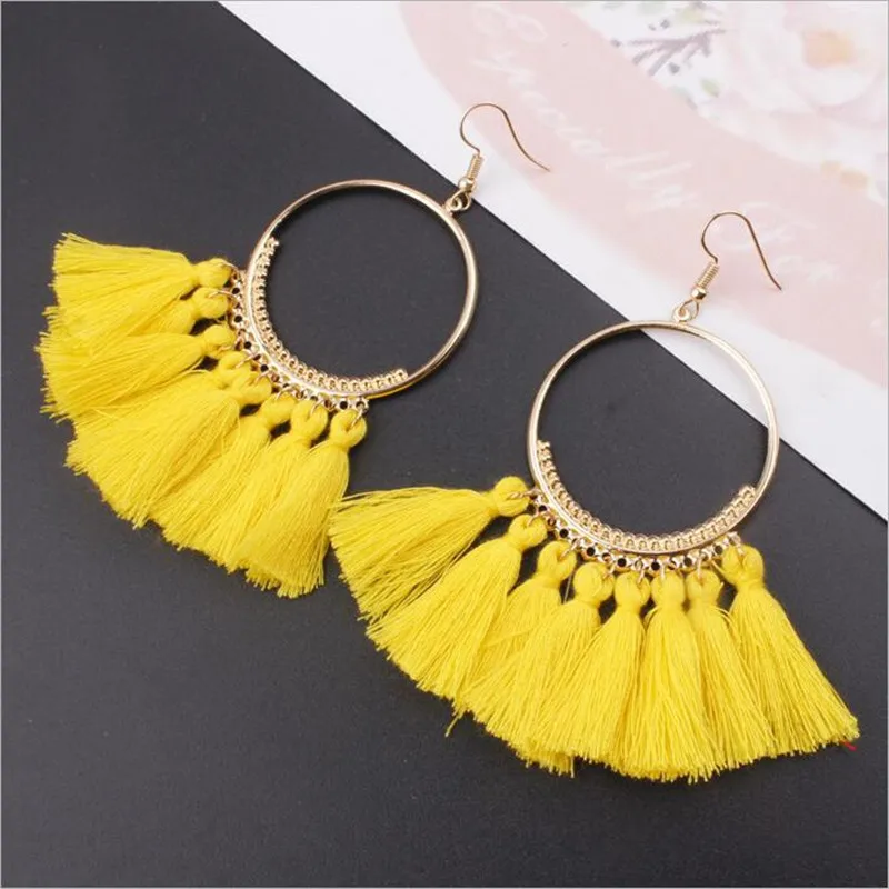 Fashion Women/'s Bohemia Tassel Fringe Gold Circle Boho Dangle Earrings Jewelry