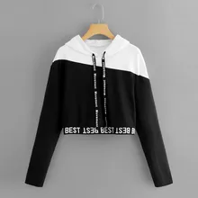 Cool Sweatshirt Patchwork Hip Hop patchwork Long Sleeve Pullover contrast Hoodie letter printing Short Women high quality W30718