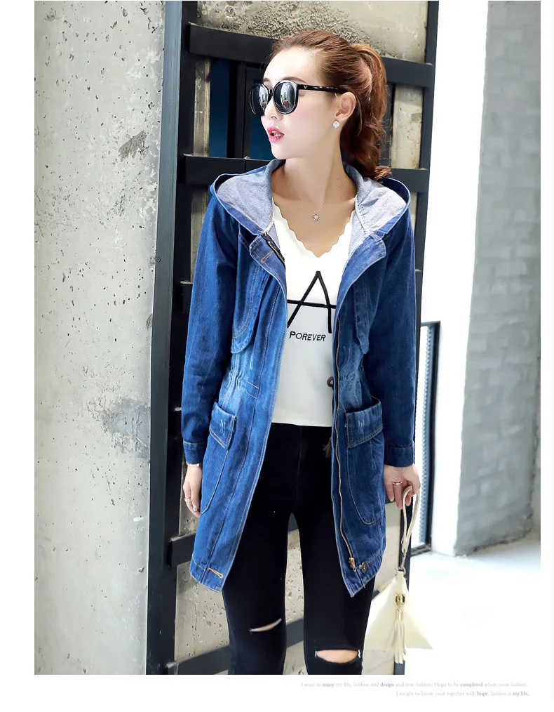 Hooded Denim Women Jackets Spring Autumn Loose Vintage Long-sleeved Jeans Jacket Casual Student Slim Denim Coat Plus size 5XL