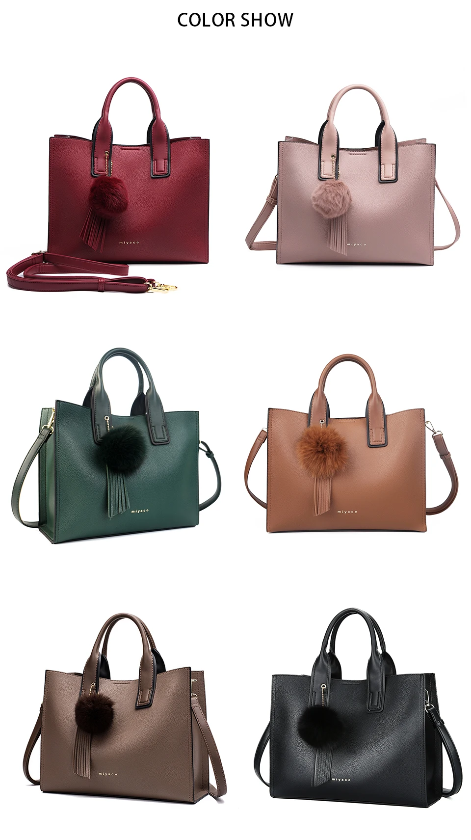 MIYACO сумка для женщин кожа дизайнерский сумка-мешок сумки Элегантный через плечо дамы руки с кисточкой и пушистый мяч