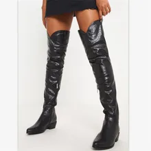 Женские ботфорты из искусственной кожи Высокие сапоги женские сапоги выше колена в стиле Рианны сапоги на высоком каблуке 3 см с острым носком 35-43