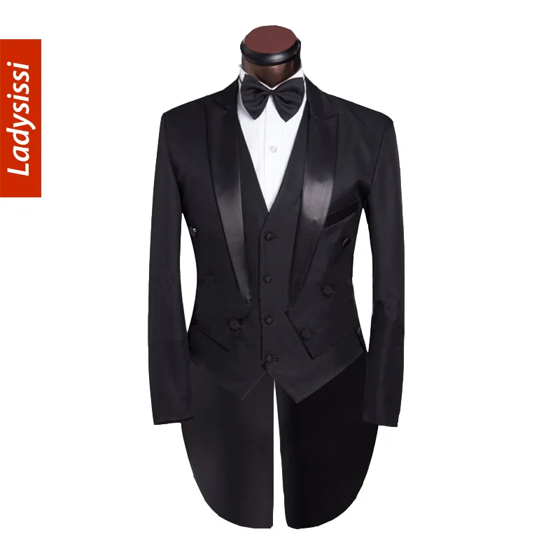 Men suit for wedding set with pants vest white Black Groom Tuxedo