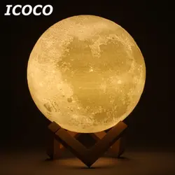 ICOCO 3D принт луна лампа светодиодный лунный сенсорное управление ночник настольная лампа для домашнего декора Прямая доставка горячая