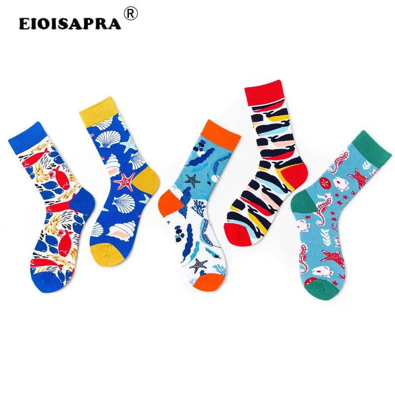 Осень/зима новые женские носки унисекс хип-хоп красочные забавные носки мультфильм морской мир пары носки счастливый креативный Рождественский подарок