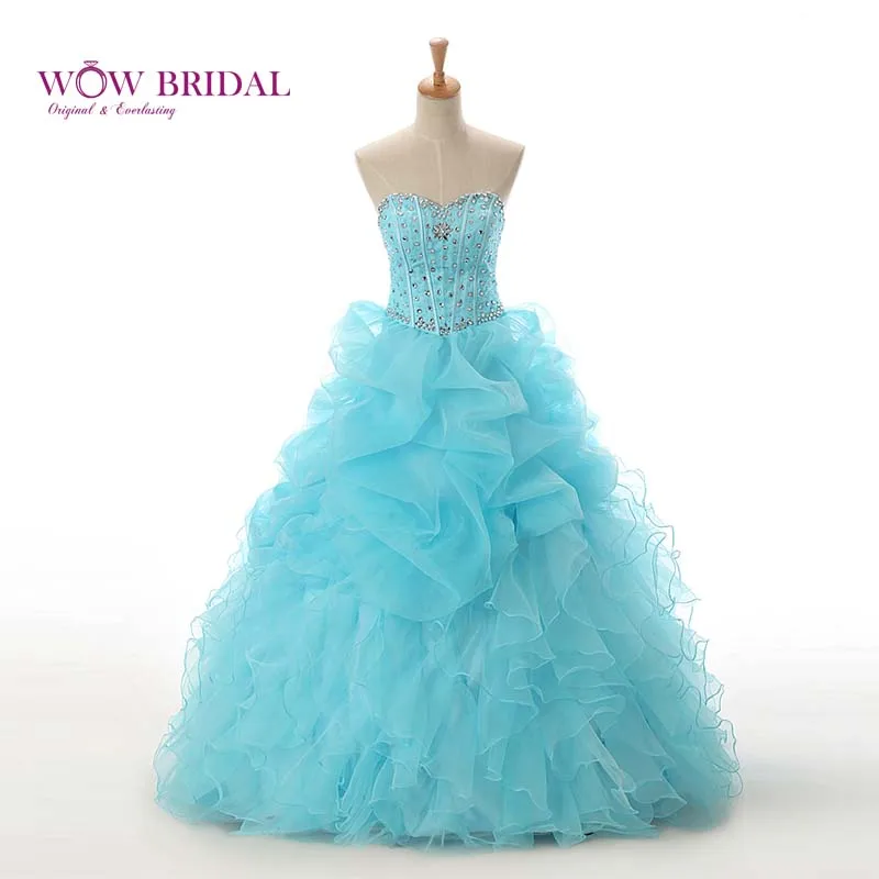 Wowbridal изящное платье для празднования 15-летия голубого цвета Милая инкрустированное кристаллами без бретелек гофрированная органза бальное платье с рюшами в течение 18 лет - Цвет: Синий