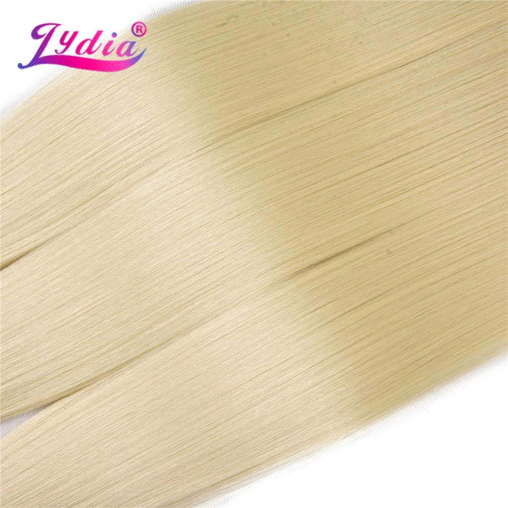 Lydia Synthetic Yaki Straight Hair Weave With Double Weft 613# Blonde Hair Bundles 16inch-20inch 4pcs/Pack With Free Closure