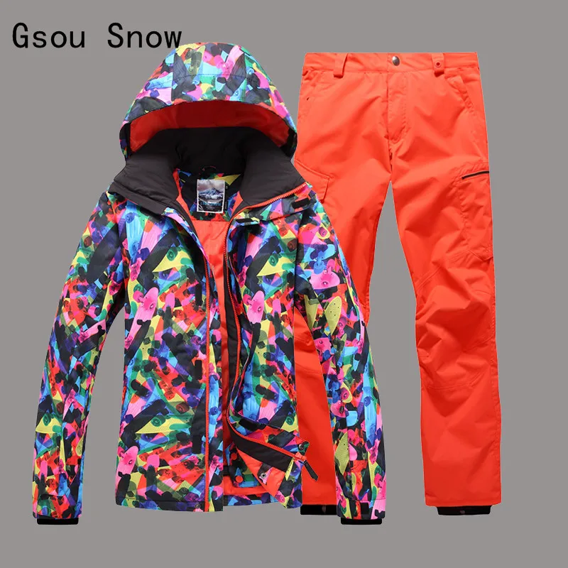 

Gsou Snow Men Ski Suit Windproof Waterproof Outdoor Sport Wear Skiing Snowboard Jacket+Pants Thicken Thermal Coat Trouser Suit