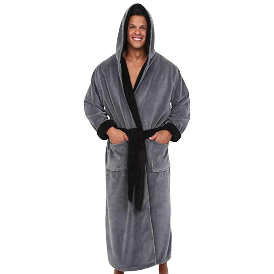 Мужская зимняя удлиненная плюшевая шаль, халат, домашняя одежда, халат с длинными рукавами, пальто, нижнее белье размера плюс#1102 A#487