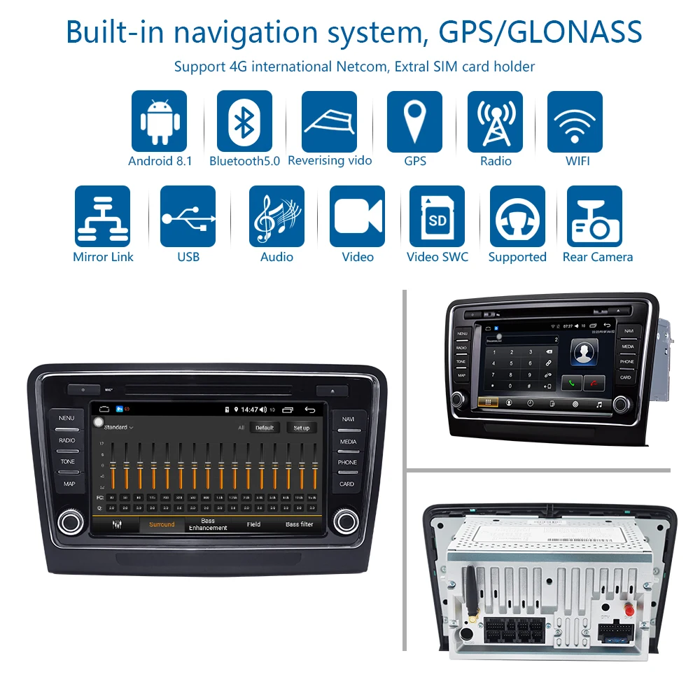 Best Car Multimedia player 2 Din Android 8.1 Car DVD For Volkswagen Skoda superb 2009-2014 8" 4G/32G/64G touch screen Car Radio GPS 4