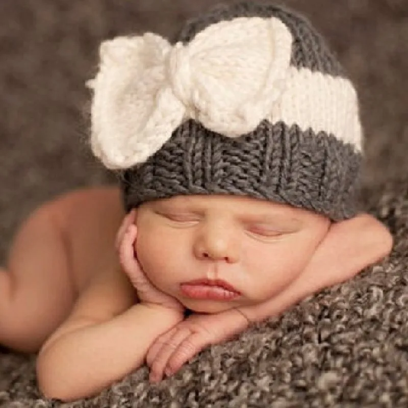 

Adofeeno Children Beanie Hats Newborn Crochet Baby Hat for Children Photography Props Knitting Bow Cute Outfits