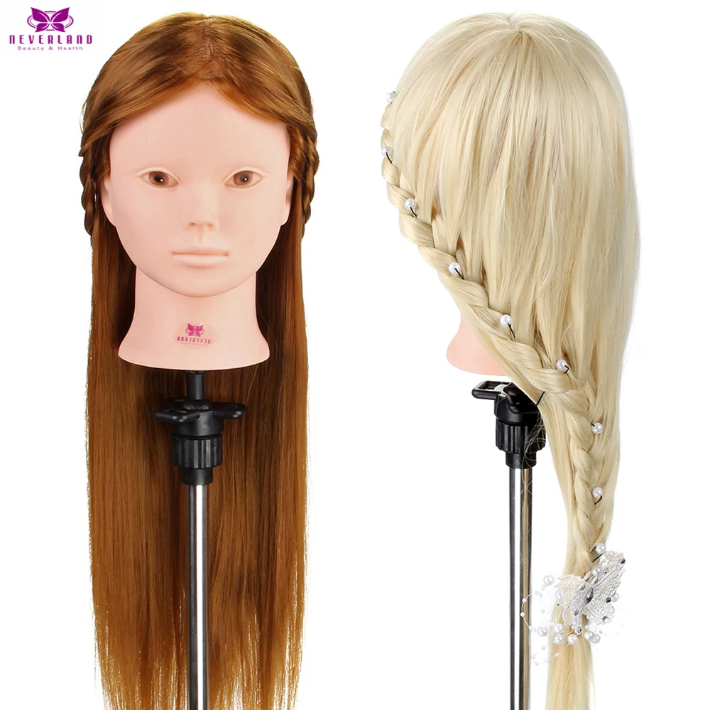 Pаспродажа Neverland 60% настоящие человеческие волосы манекен голова для макияжа прически профессиональная практика манекен головы куклы с белыми светлым...