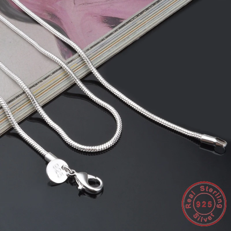 

Original 925 Solid Silver Statement Necklaces for Women Men 1MM/2MM Wide Snake Clavicle Chain Necklace 16inch-24inch
