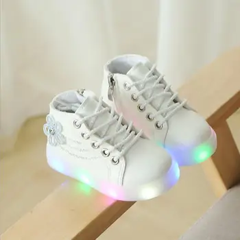 

Children Shoes With Lights New Fashion Kids Led Luminous Sneakers for Boys Boots Autumn Soft Casual Girls Shoes with Flower