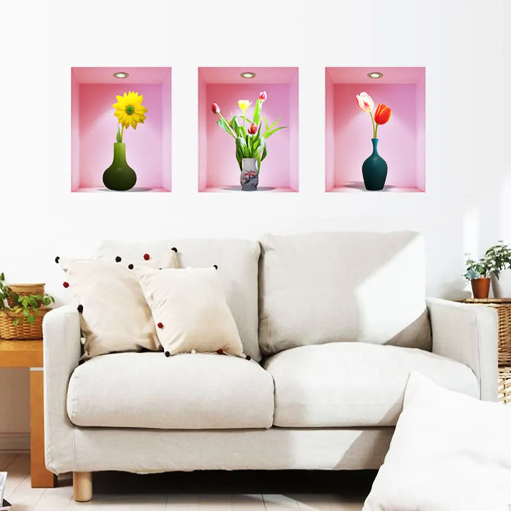 3 قطعة/المجموعة 3D زهرية القابل للإزالة جداريات الشارات ملصقات اللصق جدار ملصق لاصق لامع ورائع لغرفة النوم المعيشة غرف الاطفال ديكور DIY