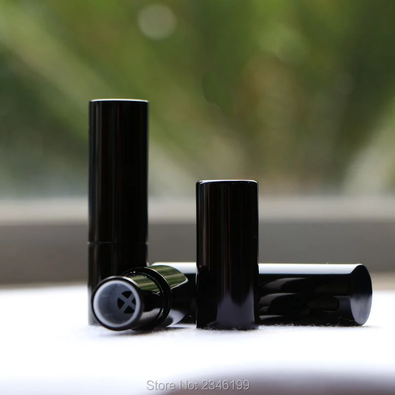 High Grade Cosmeitc Makeup Lipstick Container, DIY Empty Round Black Lipstick Tube, Aluminum