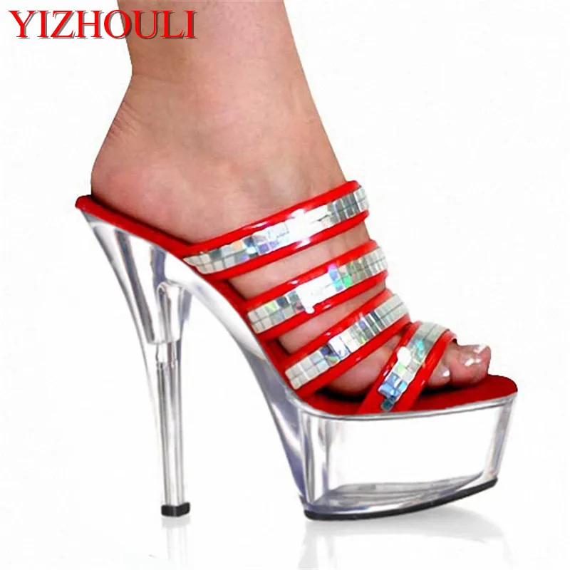 

Professional Customize 15cm High Heels Sandals Glitter Platform Bride Wedding Shoes Women's Slippers Crystal Shoes Dance Shoes