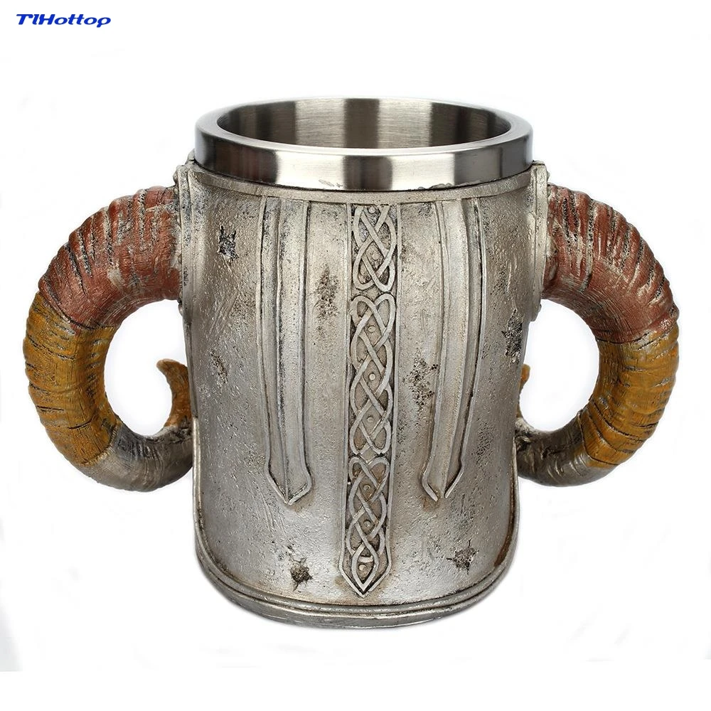 Viking Ram Pit Lord Warrior из нержавеющей стали Череп пивной козий Рог Смола Tankard кофе TLHOTTOP