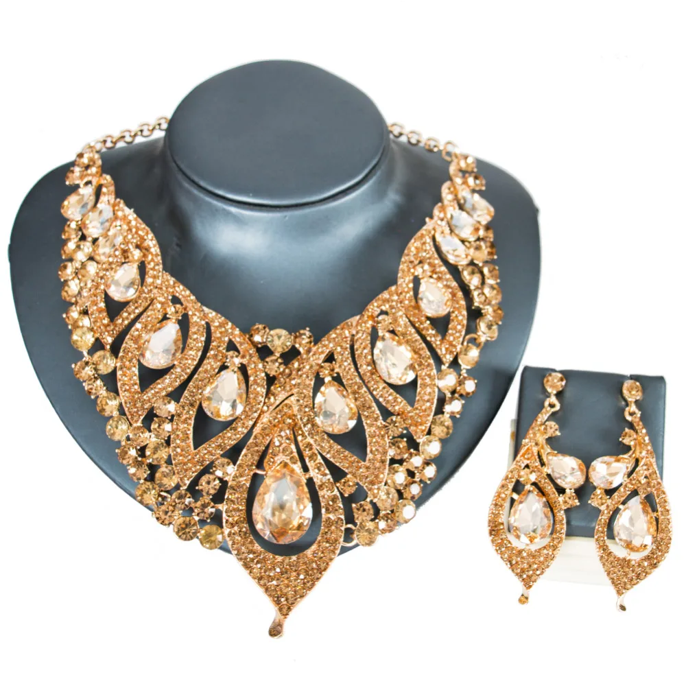 

LAN PALACE 2019 new leaf glass stone necklace and earrings Jewelry Sets for Saudi Arabia party Birthday wedding free shipping