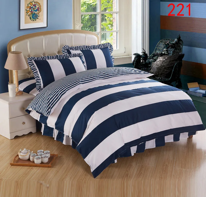 White Blue Stripe 1Pc Cotton Duvet Cover Quilt Cover Comforter Cover Bedding Bedclothes Twin