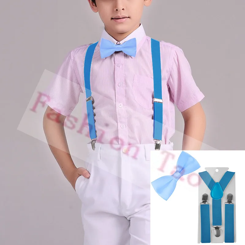 2 предмета, Детские подтяжки для мальчика с бабочкой, высококачественные комплекты на подтяжках, 14 цветов, Детский галстук-бабочка для свадебной вечеринки, Wtr0003 - Цвет: Sky Blue