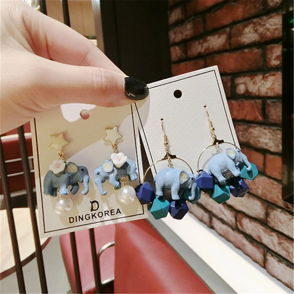 

Korean Cartoon Blue Elephant Geometric Star Women Girls Hanging Dangle Drop Earrings Fashion Jewelry Accessories-QQD5