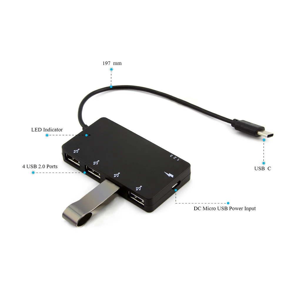 CHYI 4 в 1 USB C концентратор USB 2,0 концентратор мульти 4 порта разветвитель адаптер с DC Micro USB вход питания для смартфона, ПК Аксессуары