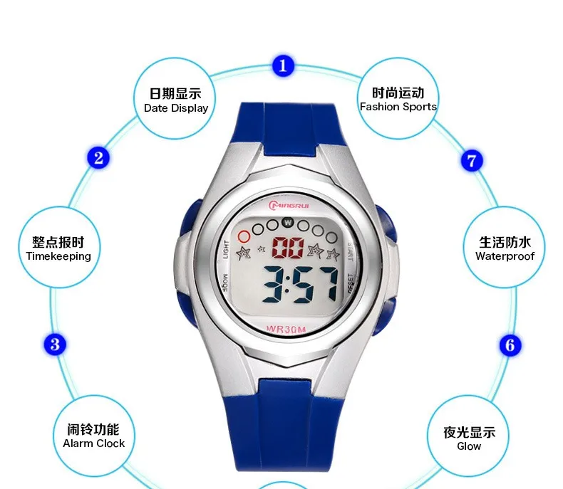 2018 MINGRUI наручные часы Дети Водонепроницаемый силиконовые цифровые часы будильник световой светодиодный спортивные часы студентов для