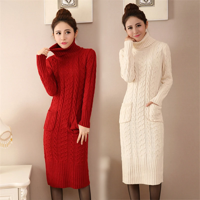 

Winter women's new high-neck split long sweater women's slim slimming thick knit sweater bottoming ladies sweater autumn Wild