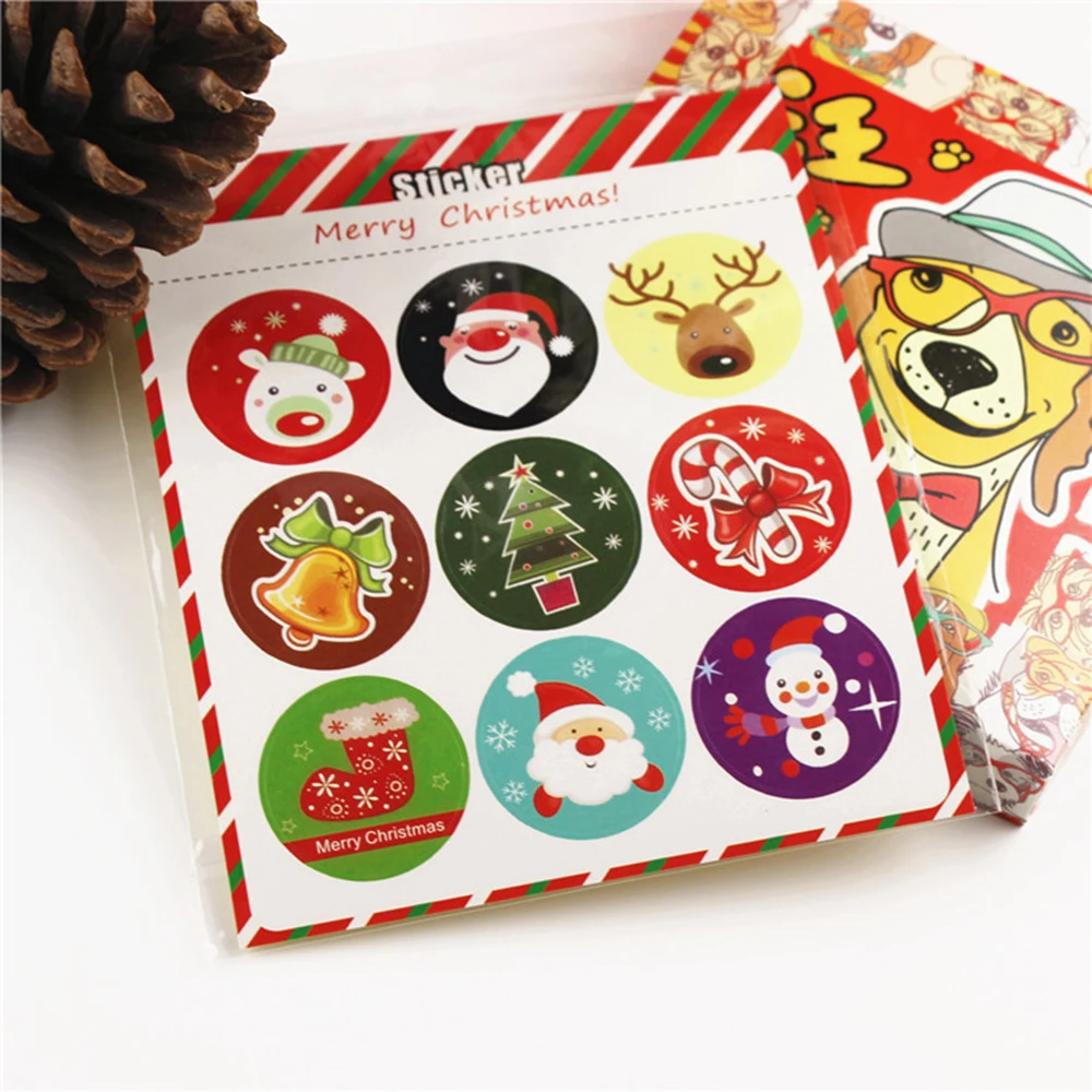 90Pcs Merry Christmas Santa Tree Pattern Gift Kraft Sticker Gift Labels Stickers Sweets Party Seal Sticker Santa Claus