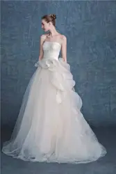 Мода Свадебное платье Без Бретелек длина Пола Суд тюль Bubble Свет шампанское свадебные платья 2017