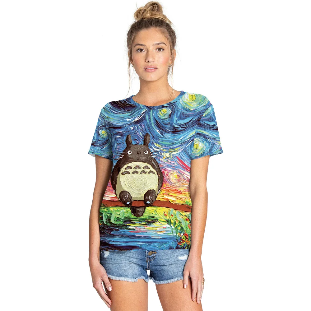 

Women Girl T shirt Totoro Tshirts Top Vincent Van Gogh the Starry Night Cartoon
