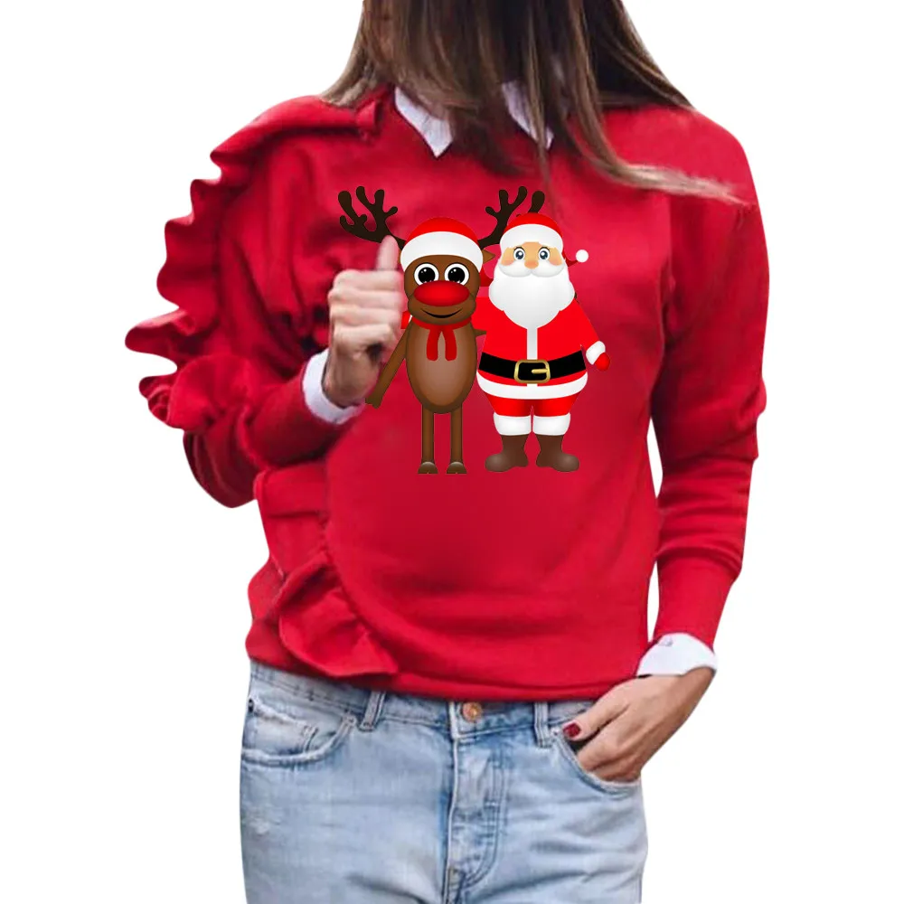Рождественский женский свитер, Рождественский олень, длинный рукав, пуловер, рубашка, топы, блузка