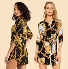2019 Летний Новый стиль, модный Африканский стиль, цифровой принт, v-образный вырез, свободный, рубашка, платье