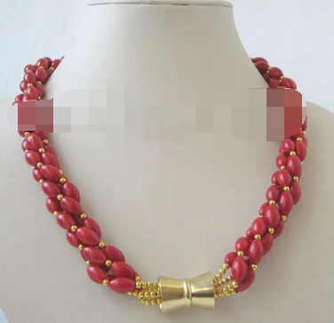 

FREE SHIPPING>>> HOT2436 AAA 4row 19" 11x7mm red coral necklace - magnet clasp
