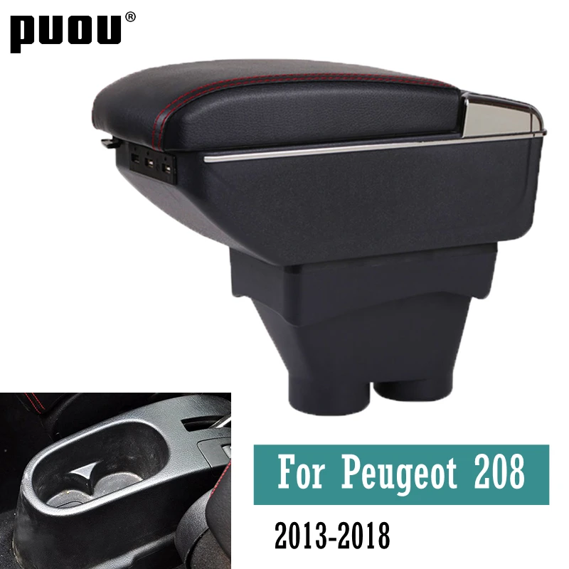 

Armrest For Peugeot 208 2013-2018 Dual layer heighten USB Charging Centre Console Storage Box Car Styling decoration accessories