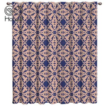 

COCOHouse Dark Blue And Apricot Texture Bohemia Room Curtains Large Window Bedroom Indoor Fabric Floral Window Treatment Ideas