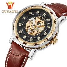 Classic Transparent Steampunk Montre Homme Gold Retro Casual Mens Watches Top Brand Luxury Full Steel Skeleton Mechanical Watch