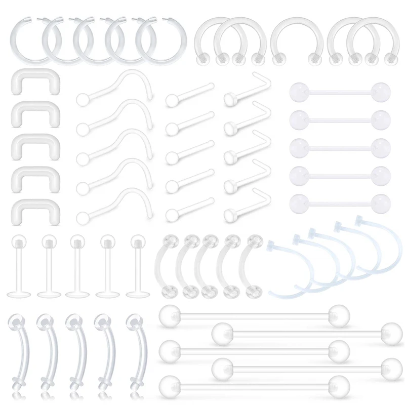 Набор из прозрачных гибких колец для губ, ушей, носа, перегородок для бровей, языка, хряща, серьги на Козелок, фиксатор Bioflex Horseshoe Industrial