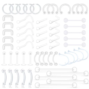 

Mix Set Clear Flexible Lip Ear Nose Septum Eyebrow Tongue Rings Cartilage Tragus Earrings Retainer Bioflex Horseshoe Industrial