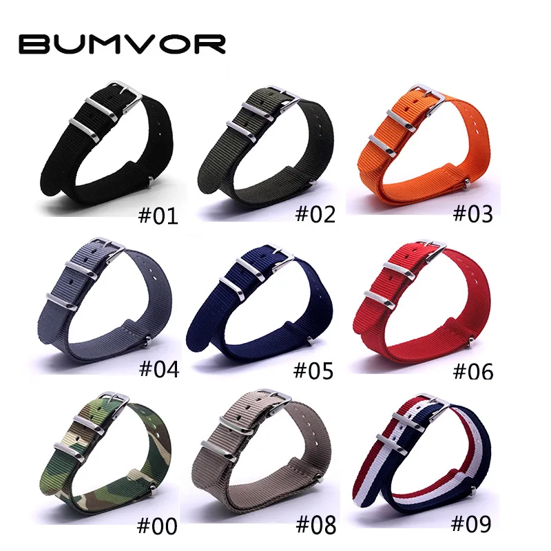 Wholesale Stripe Cambo Solid Black Watch 18 mm Multi Color Army Military nato fabric Nylon watchbands Strap Bands Buckle 18mm | Наручные