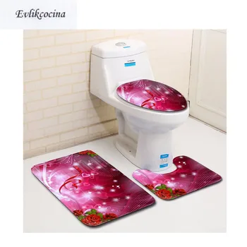 

Free Shipping 3pcs Romantic Rose Banyo Paspas Bathroom Carpet Toilet Bath Mat Set Pad Non Slip Tapis Salle De Bain Alfombra Bano