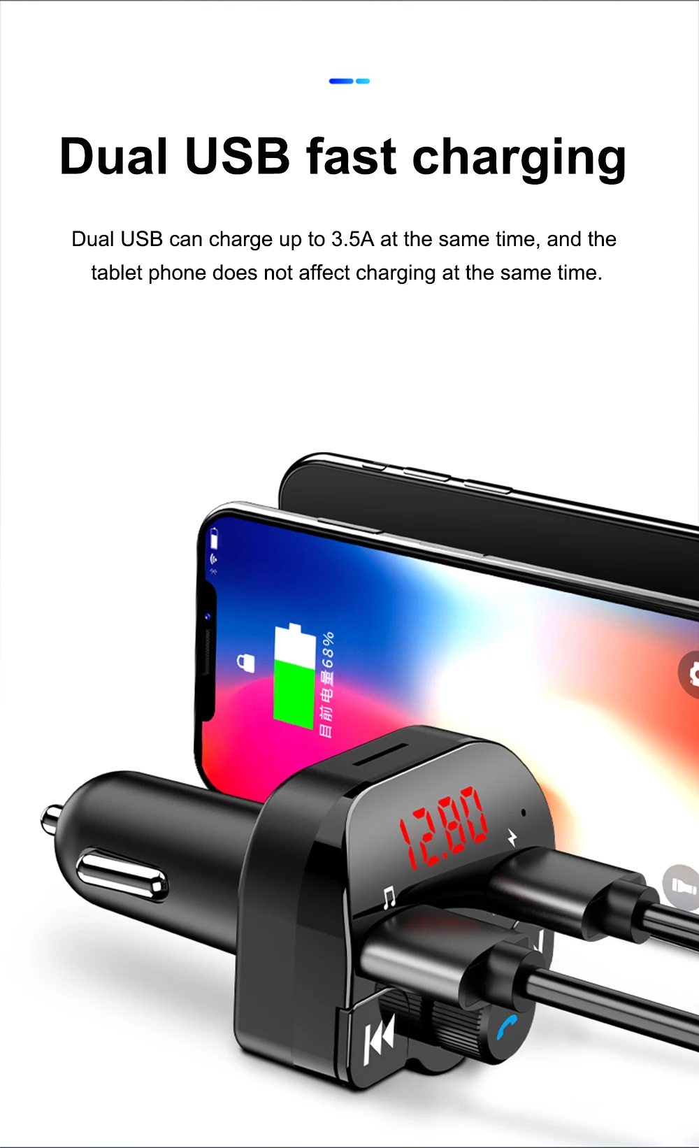 Комплект громкой связи Bluetooth 5,0 автомобильный fm-передатчик MP3-плеер двойной USB зарядное устройство Поддержка U диск TF карта воспроизведения музыки FLAC без потерь
