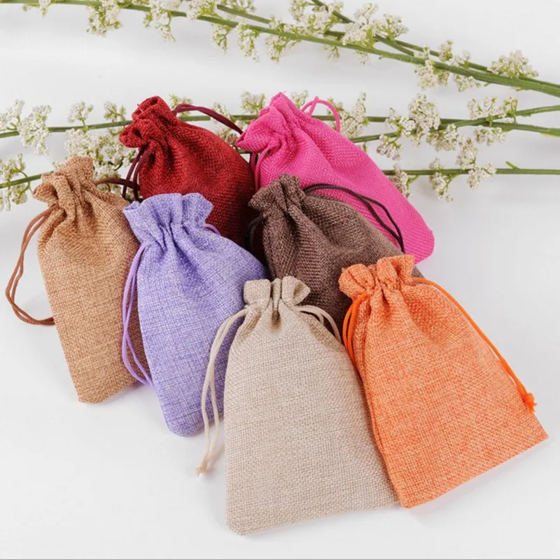 1 Piece(7x9cm) Linen Jute Drawstring Gift Bags Jewelry Packaging Bag Wedding Party Decoration Favors Drawable Gift Bag& Pouche