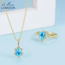 LAMOON 5x7mm 1ct 100% Natural Teardrop Apatite Ring 925 Sterling Silver Jewelry 14K Yellow Gold Jewelry Set WTDP V032-2