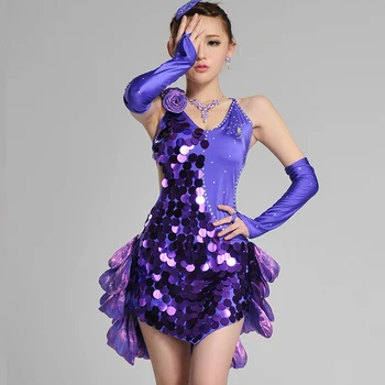 

Shiny Latin Dance Dress For Girls Sequin Style Yellow Dance Skirt Stage Dance Wear Professional Competition Latin Dress BL1655